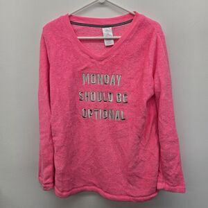 Monday Should Be Optional Pajama Top Hot Pink Size Medium 8-10 (A36)